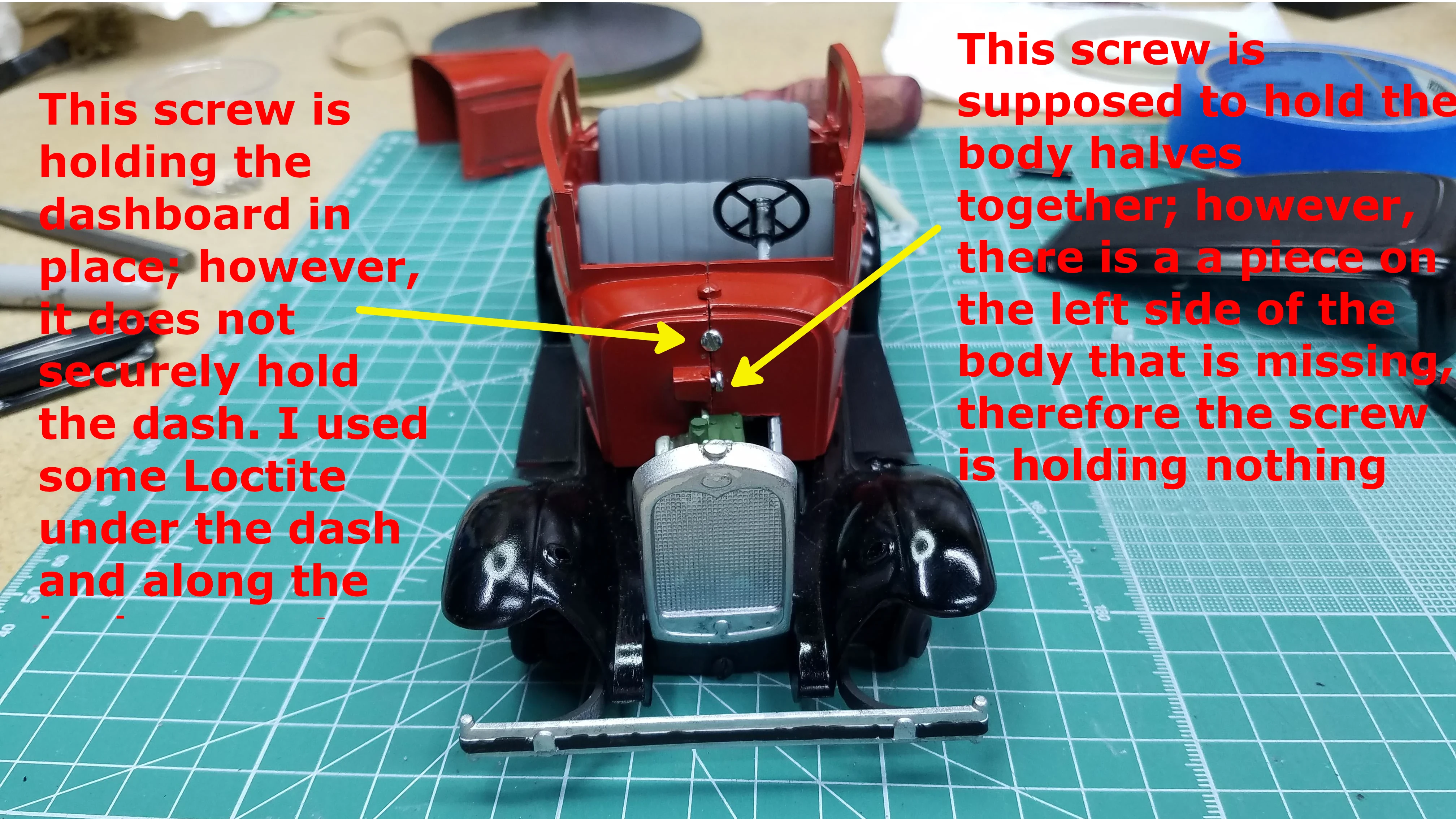 Front view of the assembly process