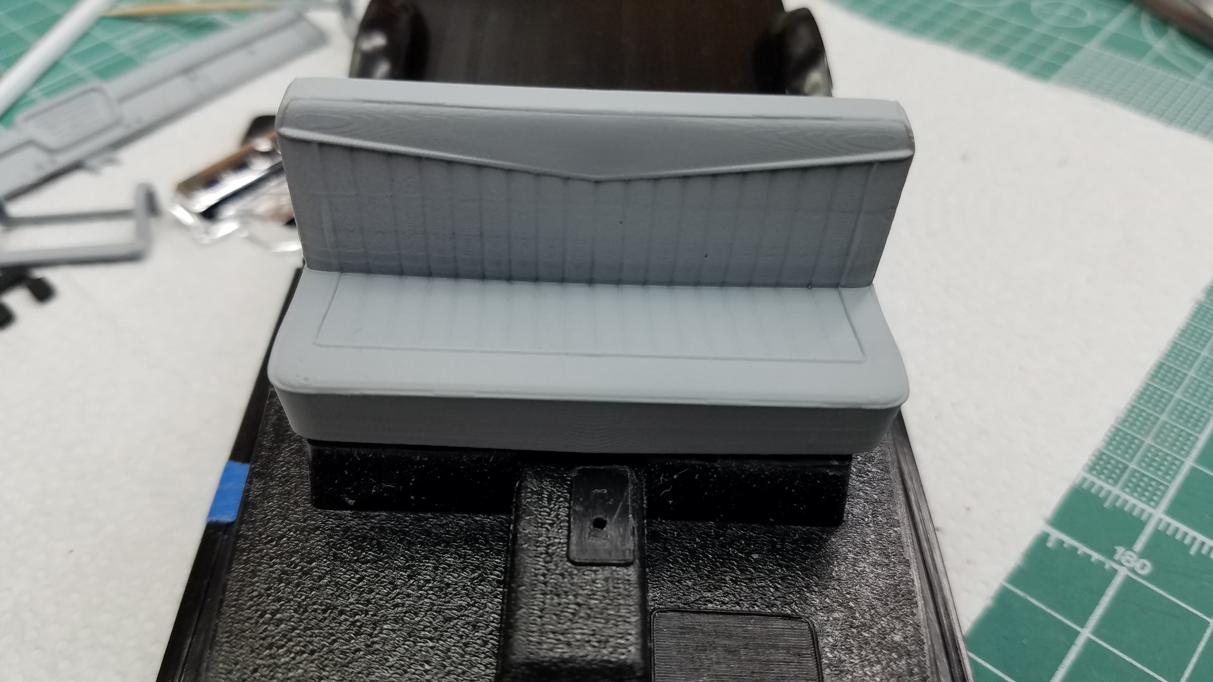 3D printed bench seat dry fitted to the interior tub