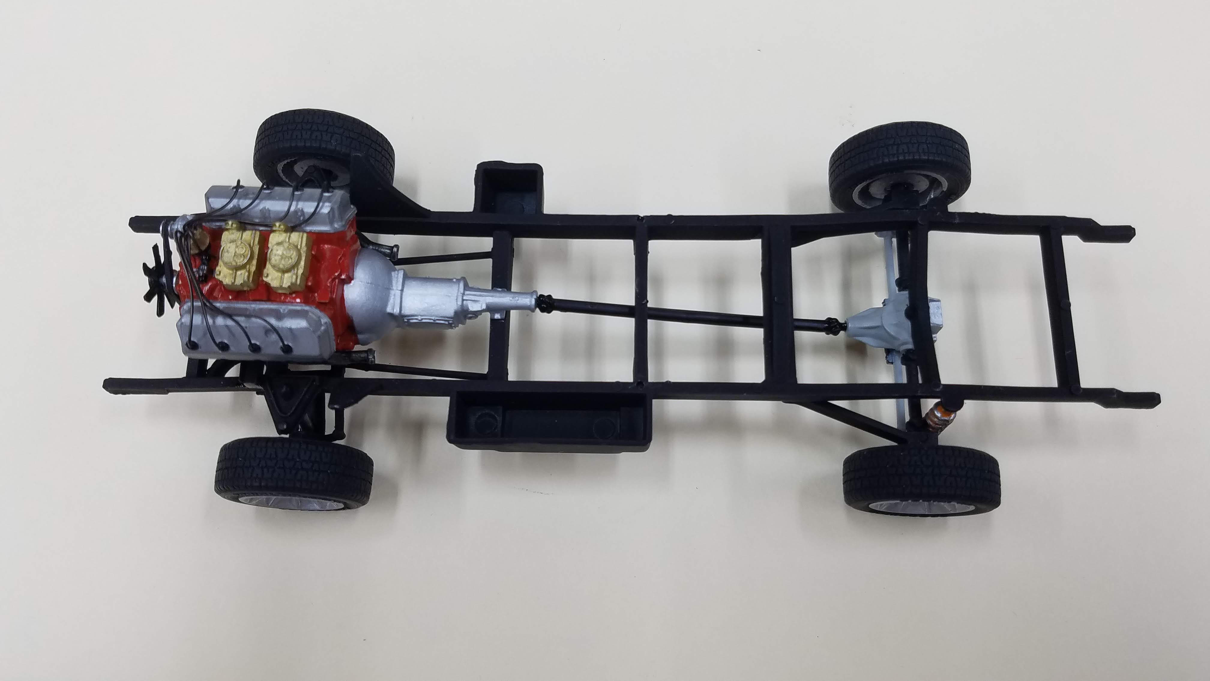 Top view of the chassis with the wheels and tires installed