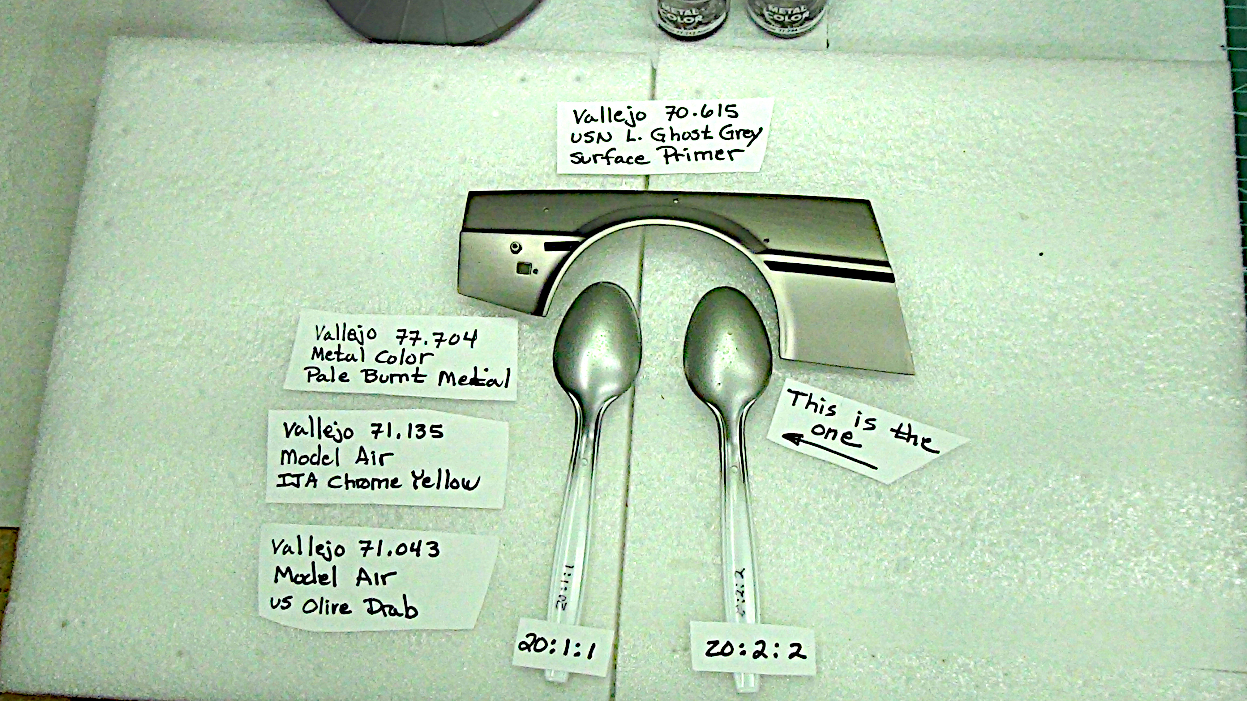 Two test spoons showing good match to fender from 1:8 Delorean from Fanhome