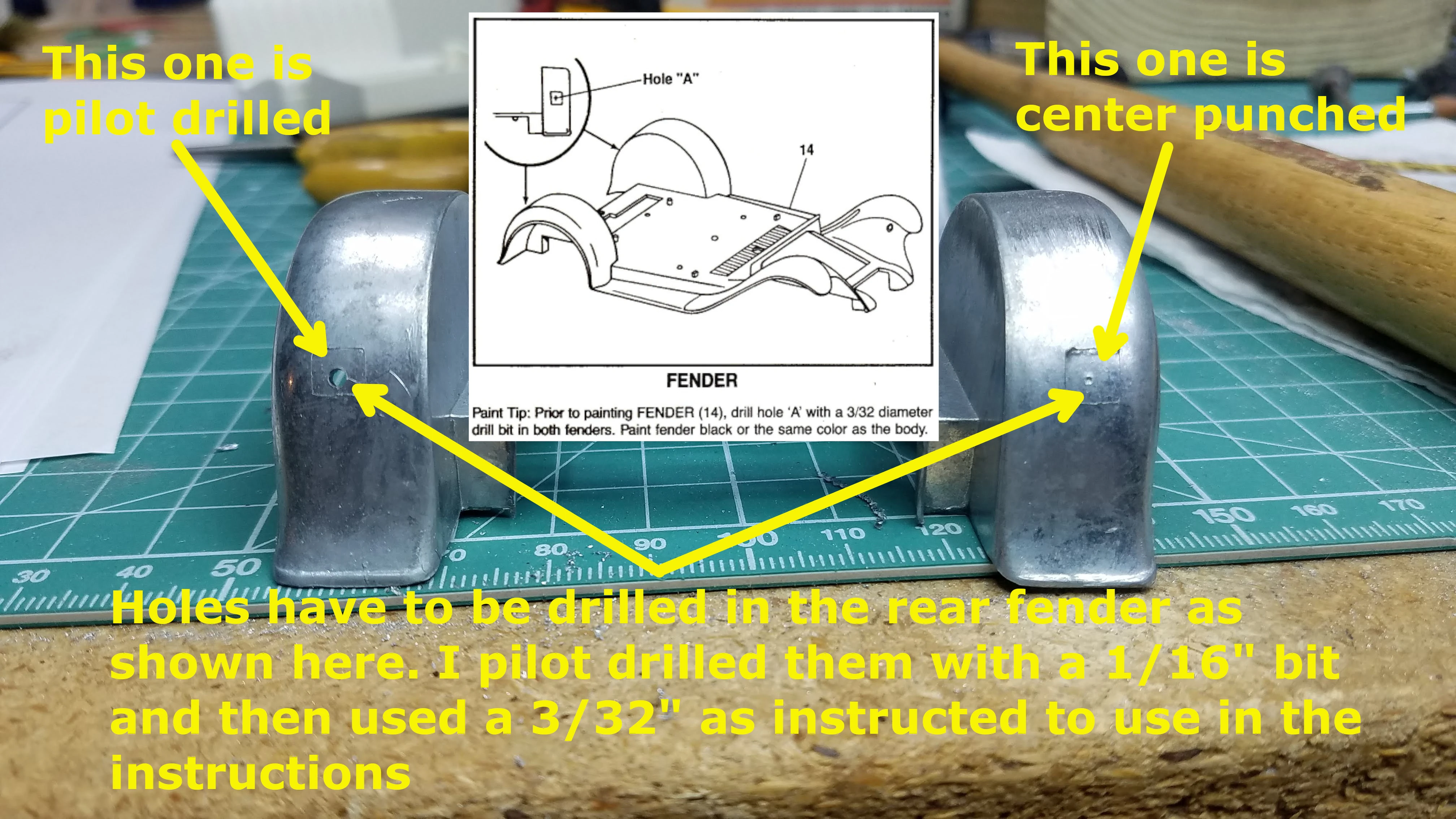 Rear fenders being drilled