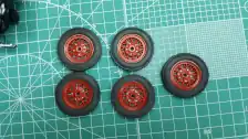 Tires are mounted on the wheels