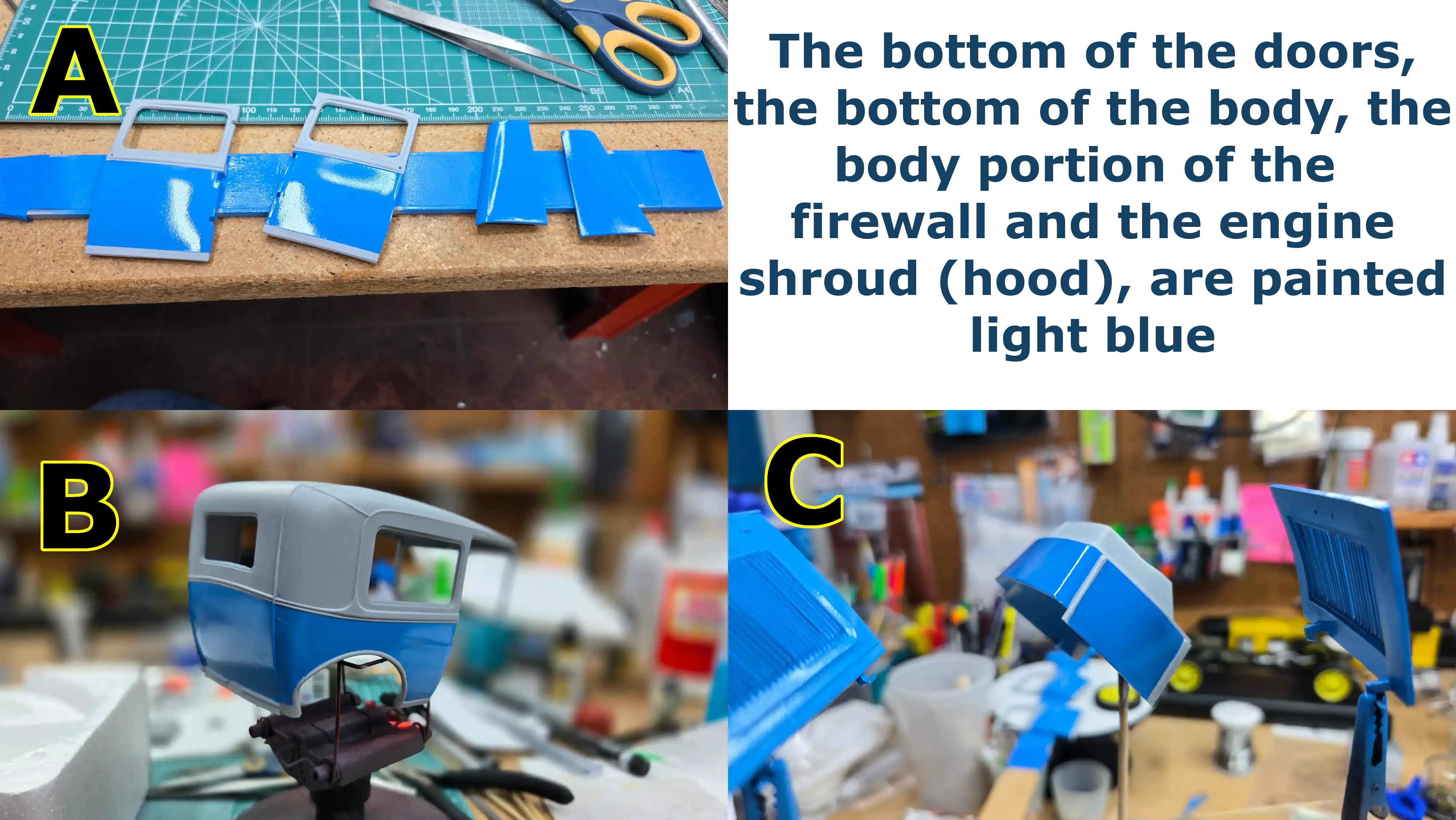 Light blue portions of the body are painted