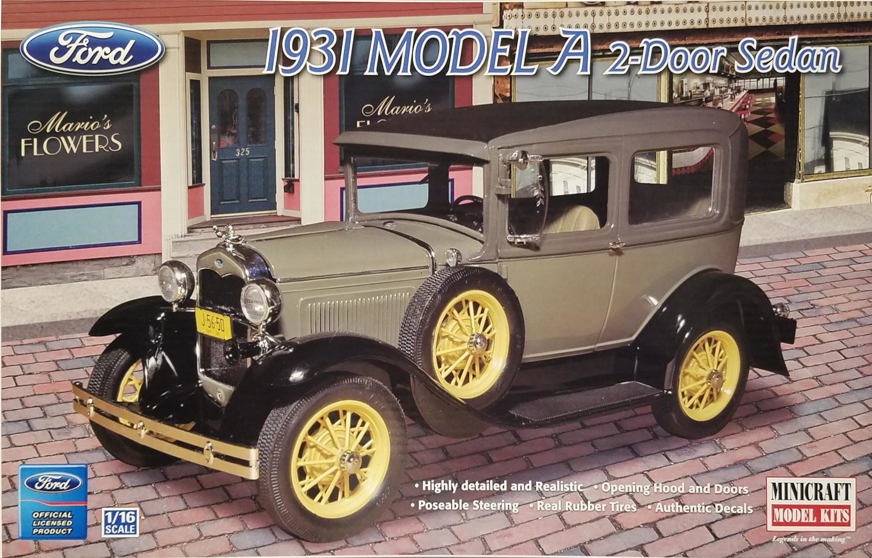 1931 Ford Model A 2-Door Sedan 1:16 Scale Box Art (Minicraft)