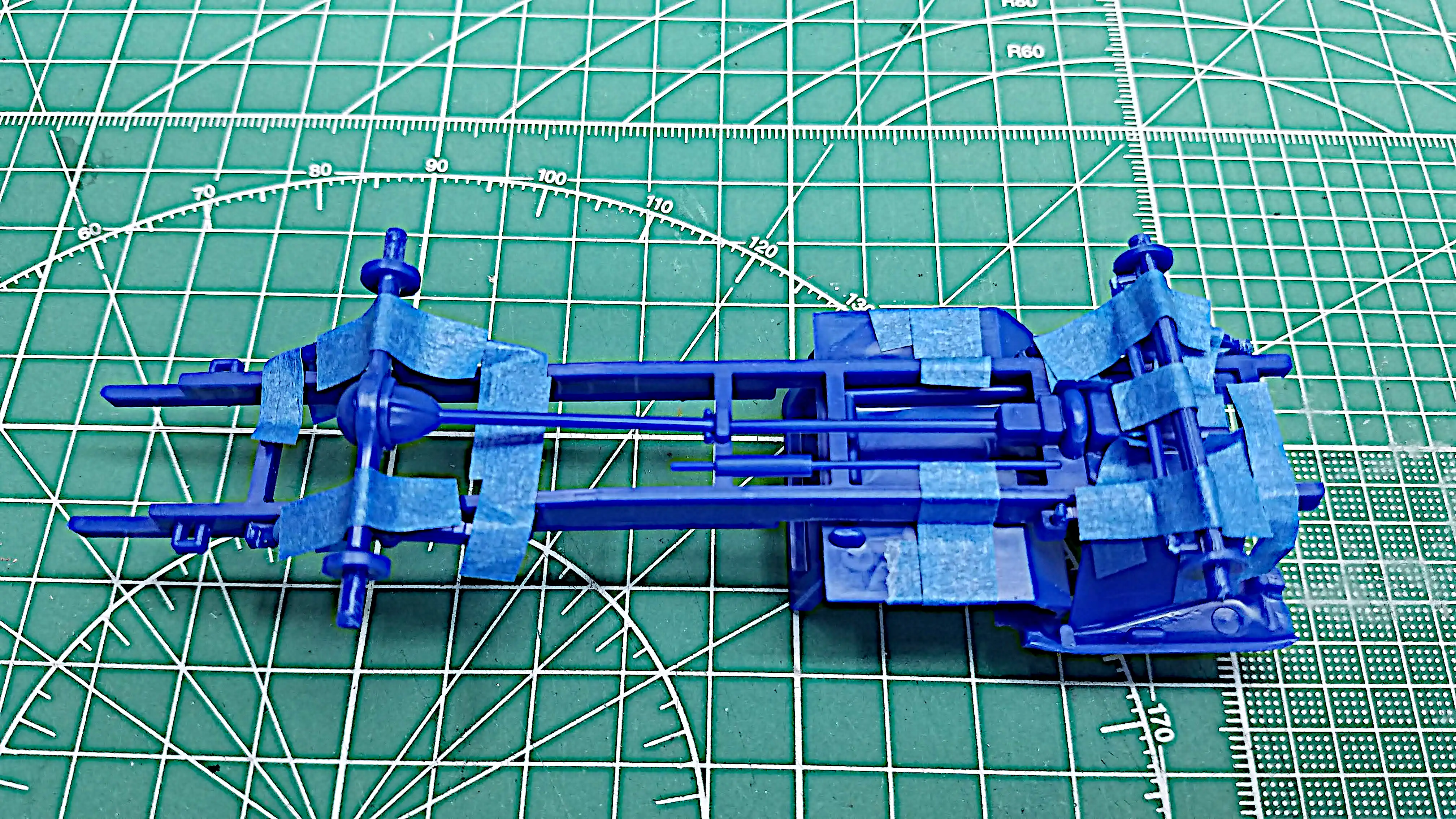 Bottom view of dry fitting frame components