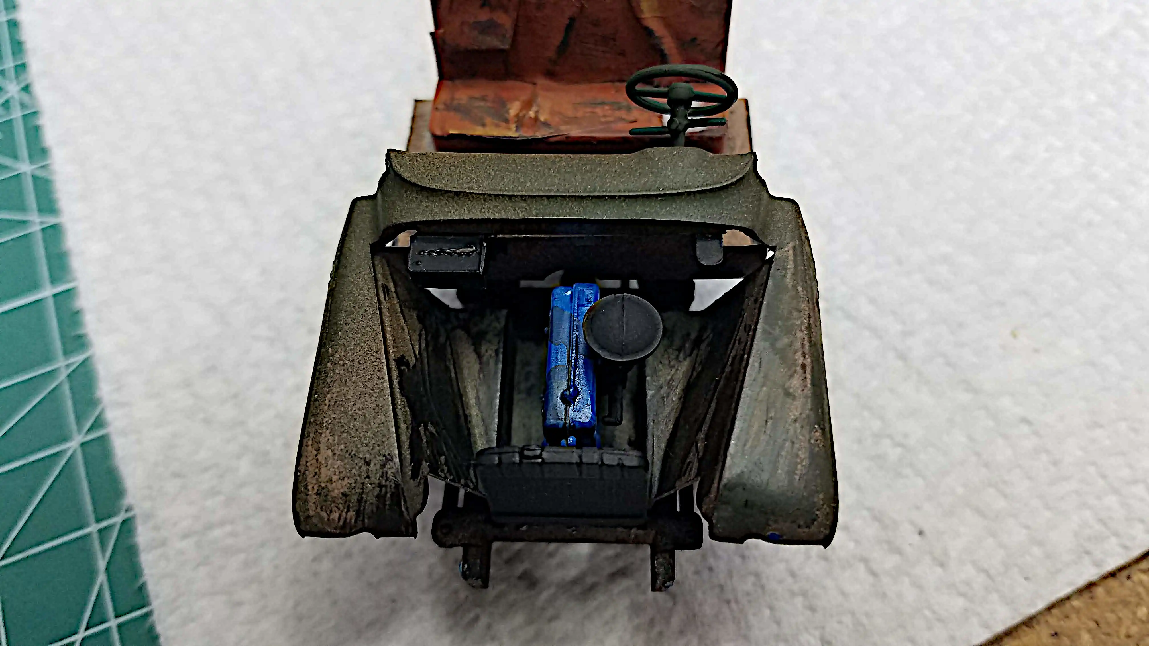 Front view of installed engine and radiator