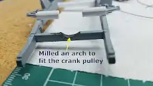Front frame cross member cut out to allow the crank pulley to clear the frame