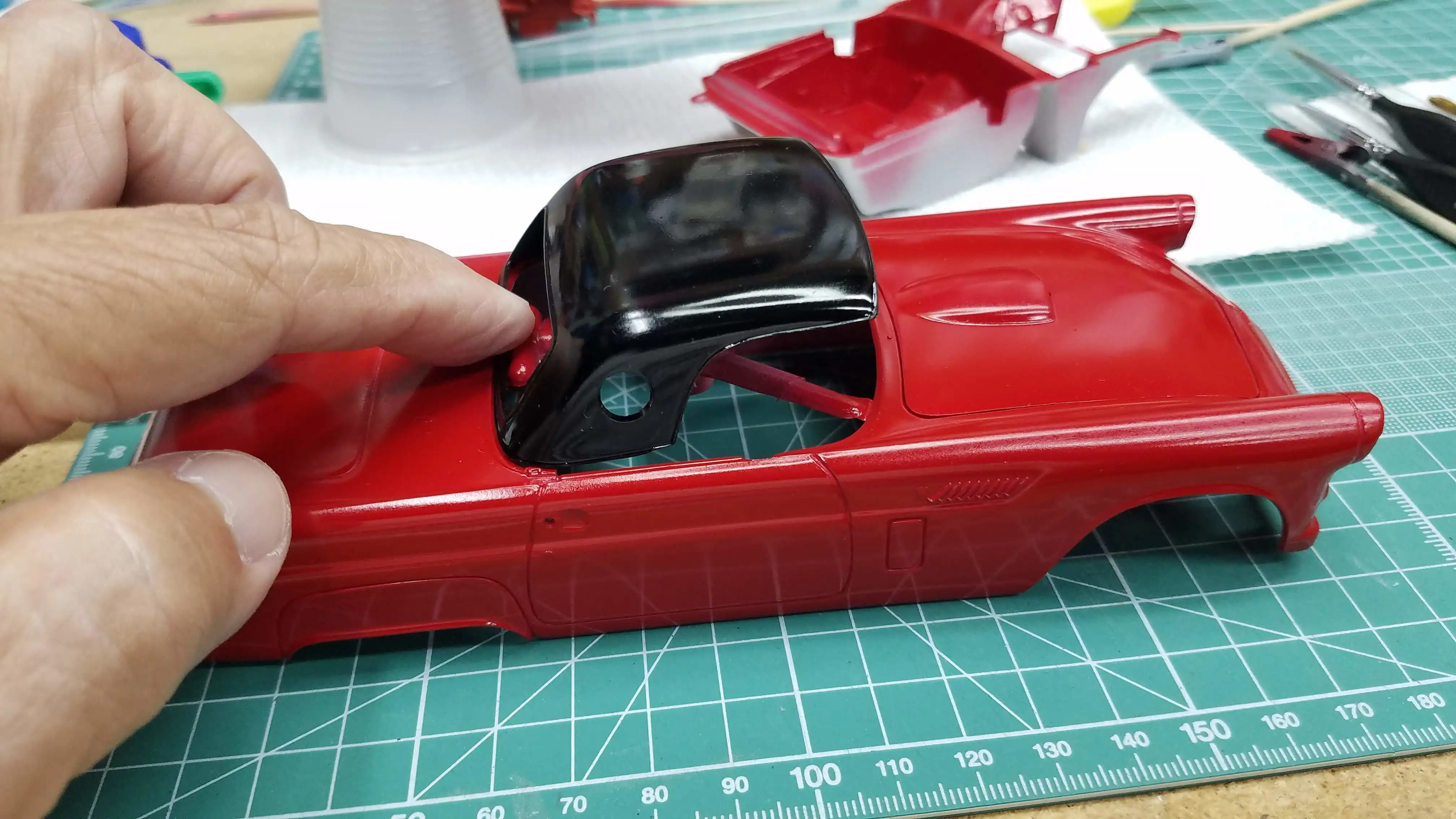 Testing how the black roof will look with the red body