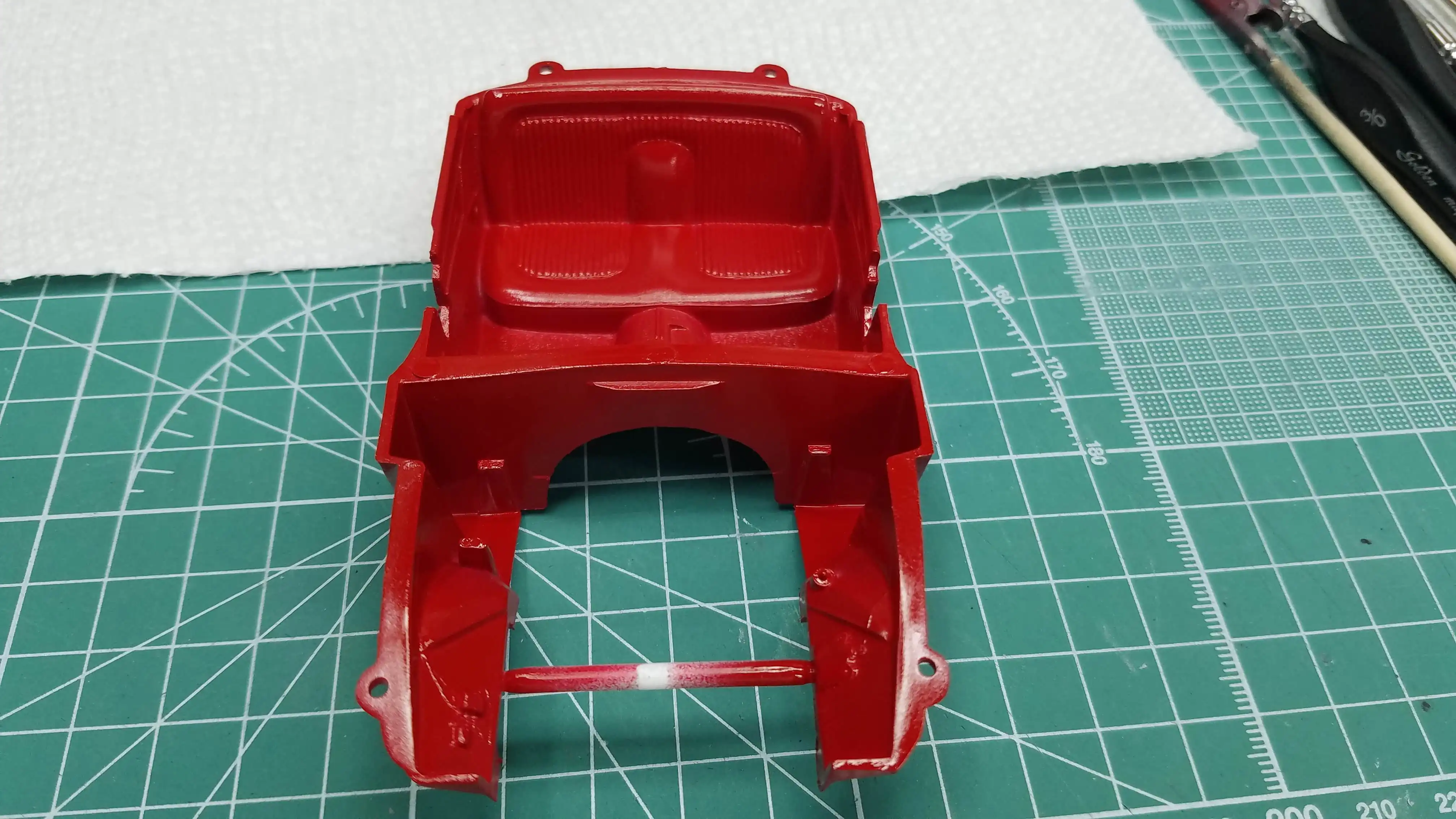 Interior is painted red to match the body