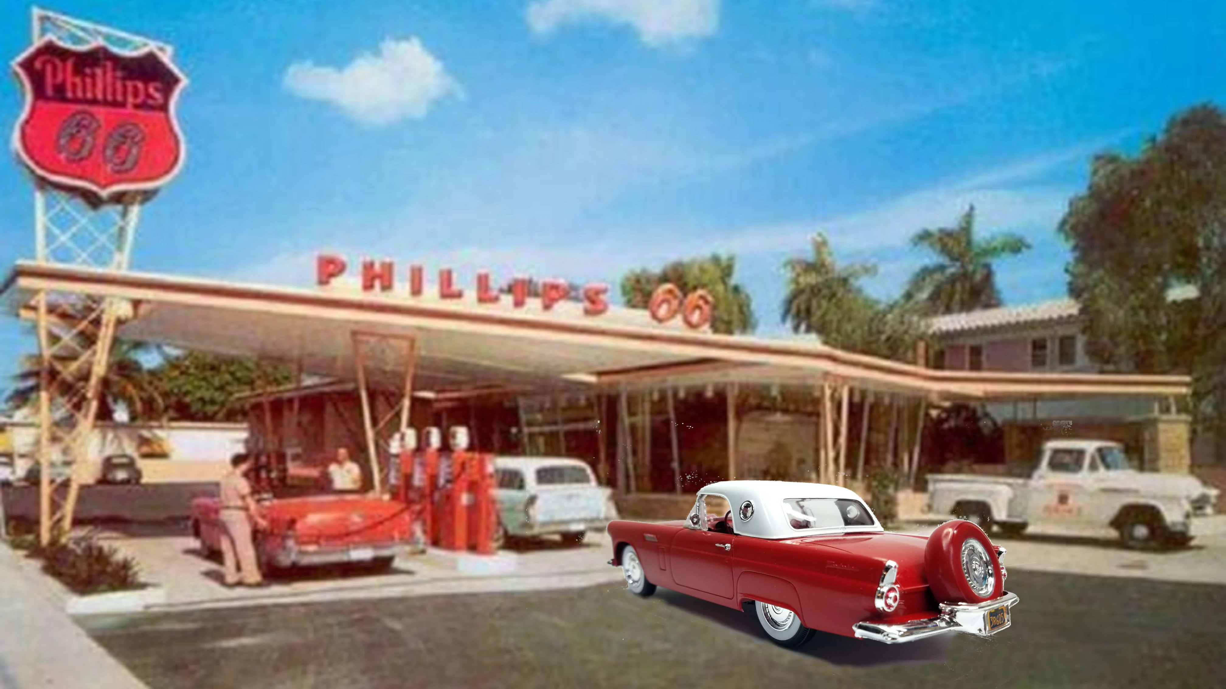 Finish embedded waiting in line for gas at a Phillips 66 gas station
