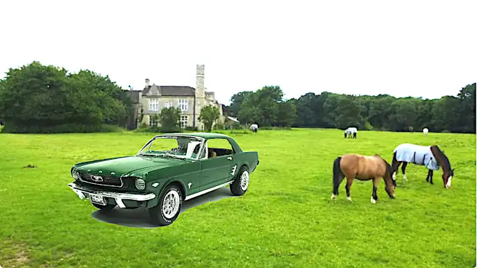 1966 completed build superimposed in horse pasture