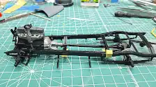 Mock up of engine, exhaust and drive shaft in the frame