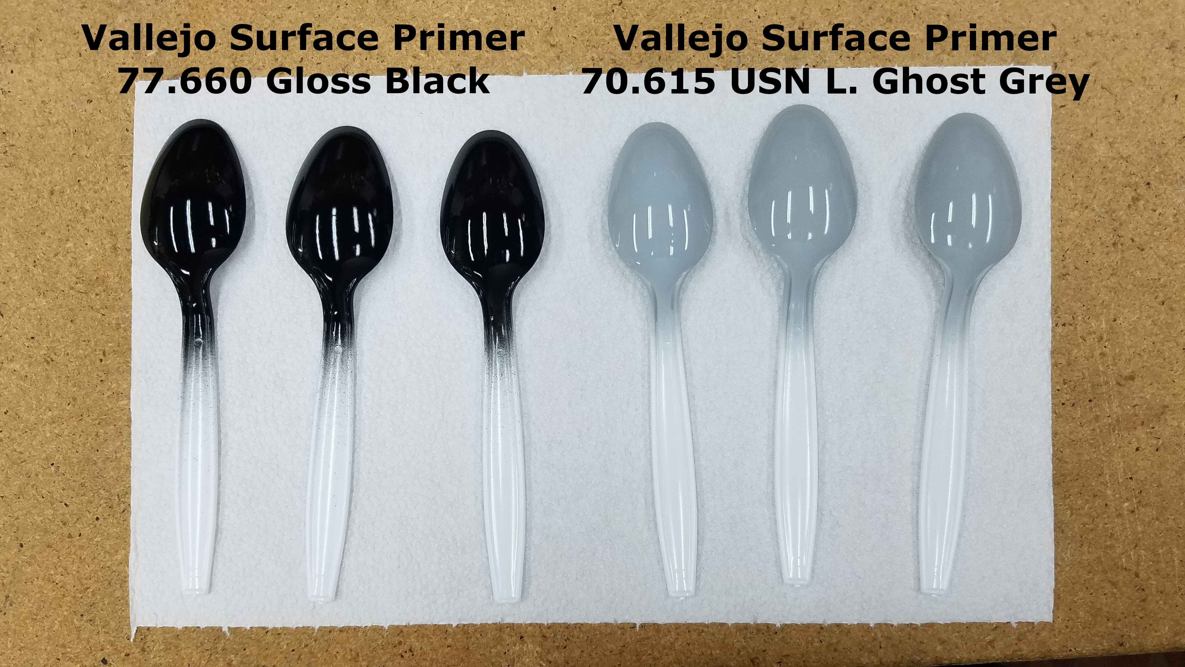 Primed spooned for testing Vallejo Metal Color Steel